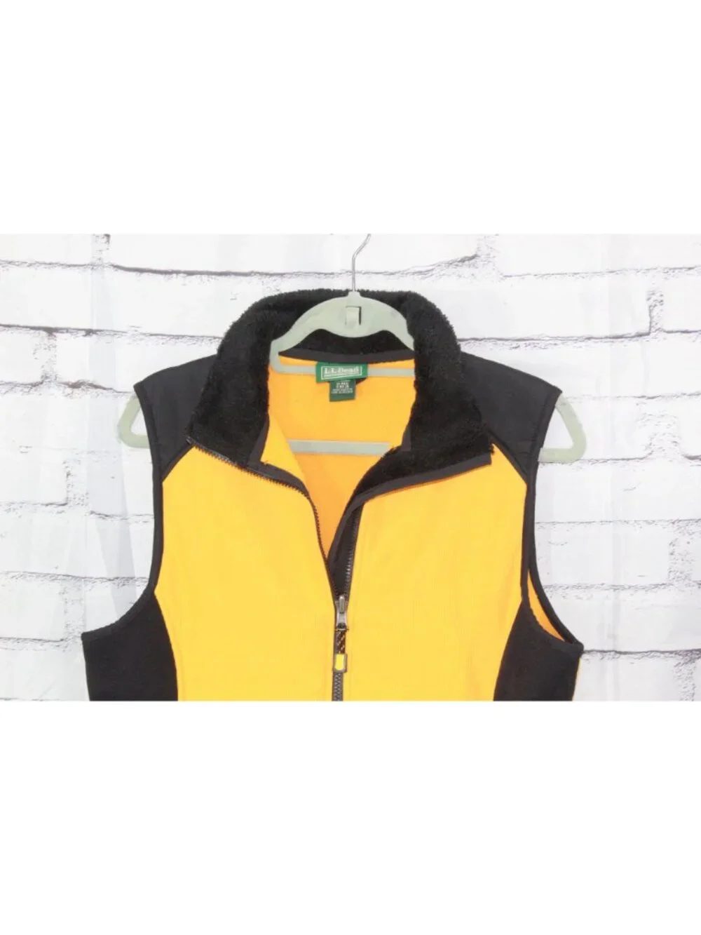 LL Bean Polartec Fleece Vest Yellow Black Full Zip Size M